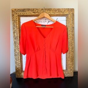 Vince Camuto Bright Coral V-Neck Button-Front Blouse